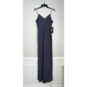 NWT Niki Livas Formal Dress Size 10 Grey Crystal Straps V Neck $155 PROM Party